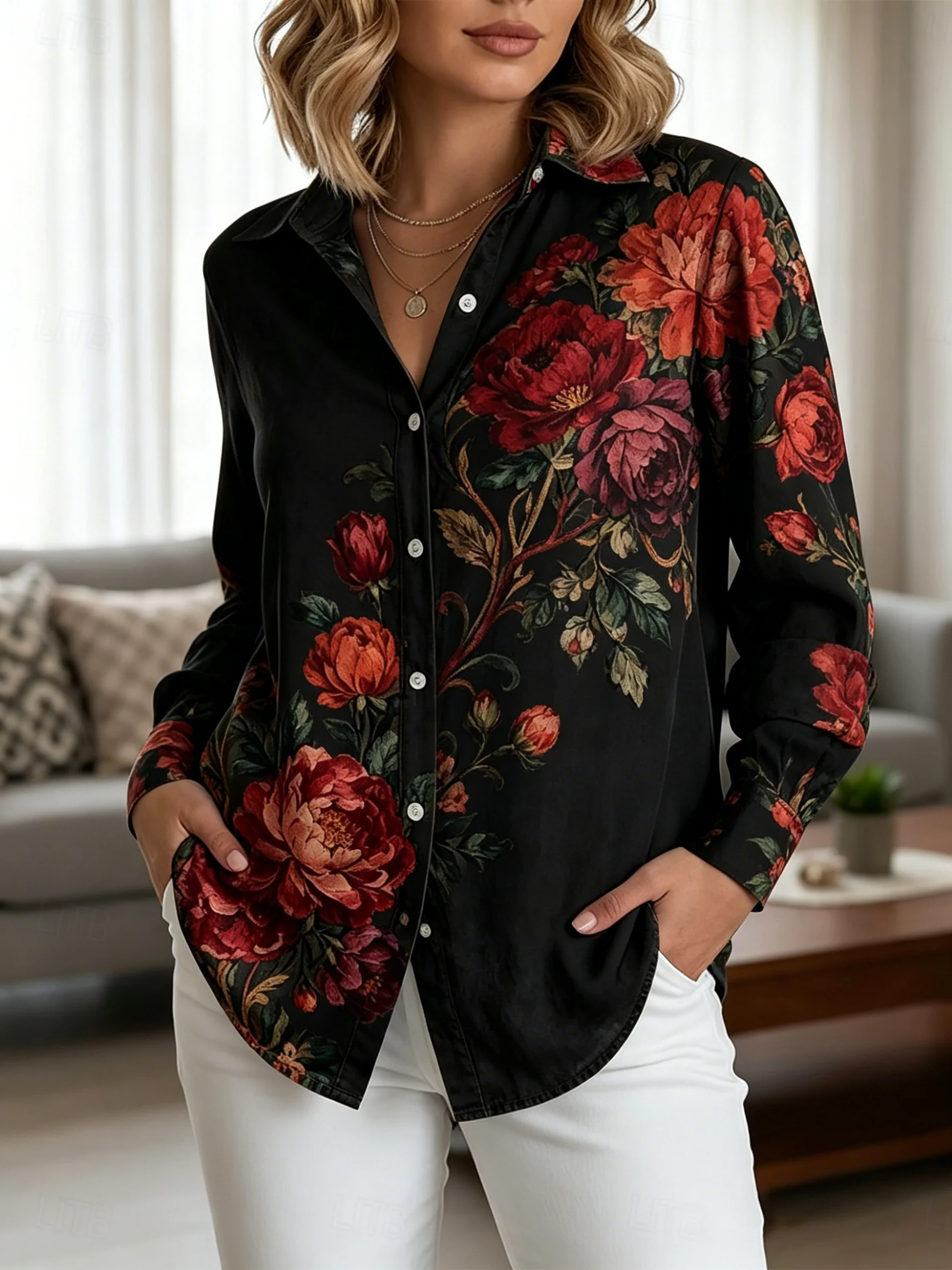 Women's Long Sleeve Vintage Floral Print Button Down Casual Shirt Elegant Daily Blouse Tops in Black for Spring Summer
Women's Long Sleeve Vintage Floral Print Button Down Casual Shirt Elegant Daily Blouse Tops in Black for Spring Summer