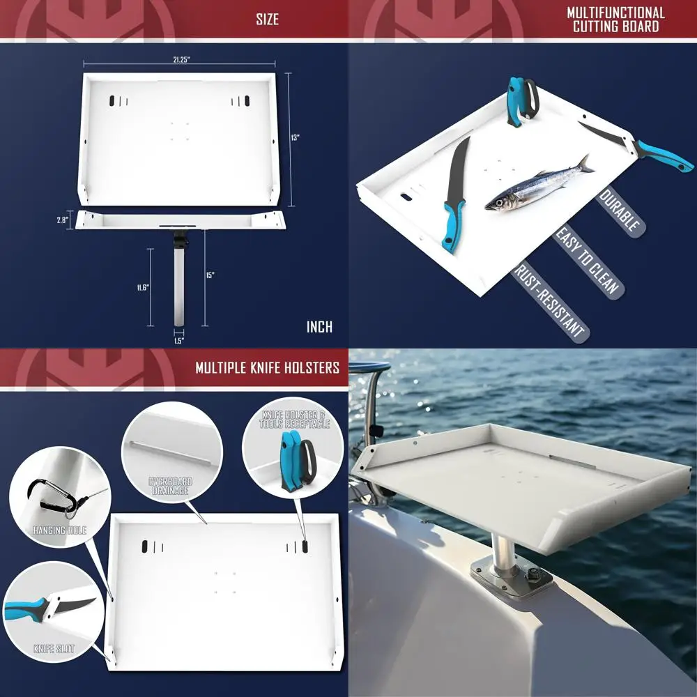 Boat Fishing Cutting Board with Rod Holder, Plier Storage, and Knife Slot for Marine Fishing Filleted Clean Station Accessories
Boat Fishing Cutting Board with Rod Holder, Plier Storage, and Knife Slot for Marine Fishing Filleted Clean Station Accessories