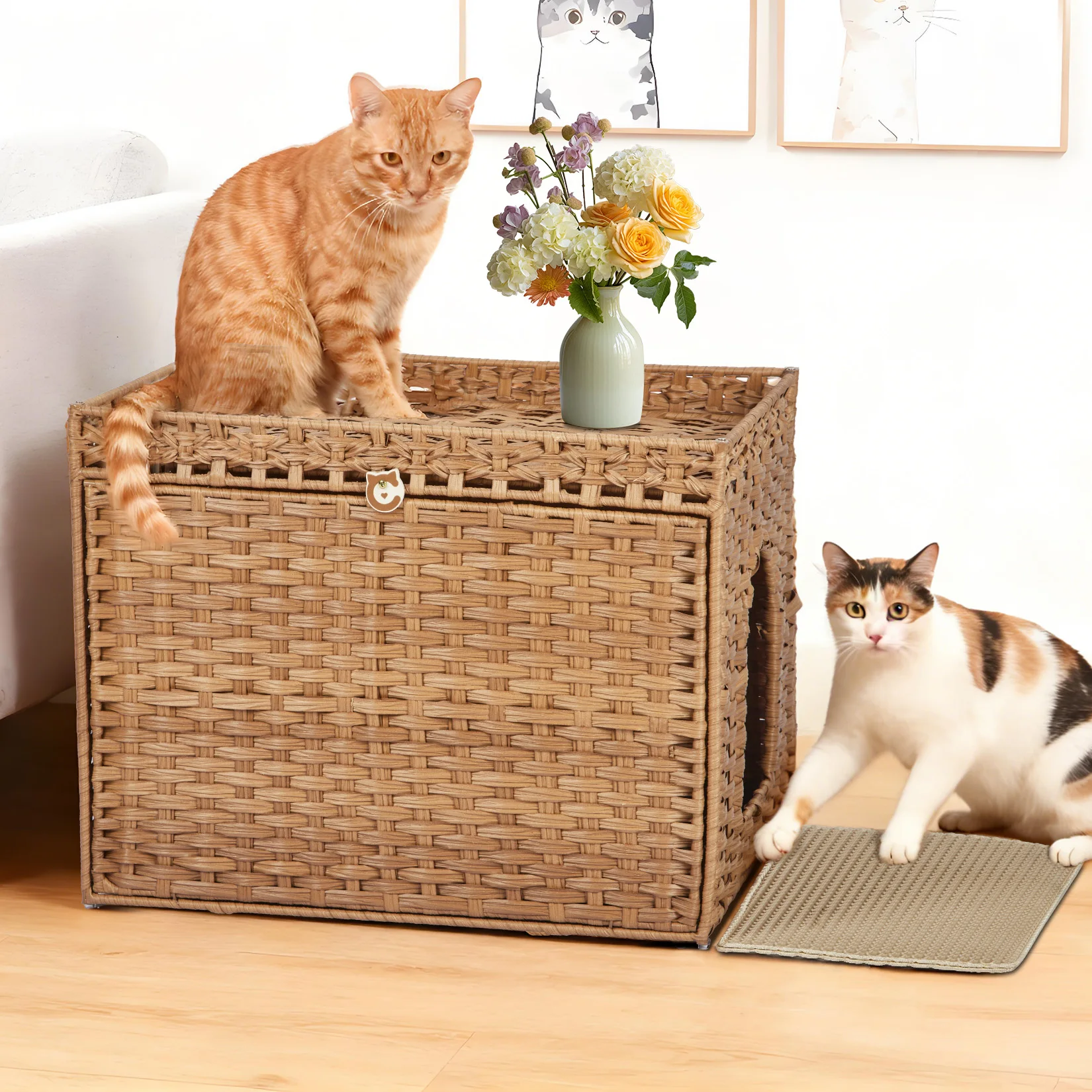 Rattan Hidden Cat Litter Box Enclosure Cabinet Large Indoor Bathroom Furniture with Mat & Fence for Living Room Apartment
Rattan Hidden Cat Litter Box Enclosure Cabinet Large Indoor Bathroom Furniture with Mat & Fence for Living Room Apartment
