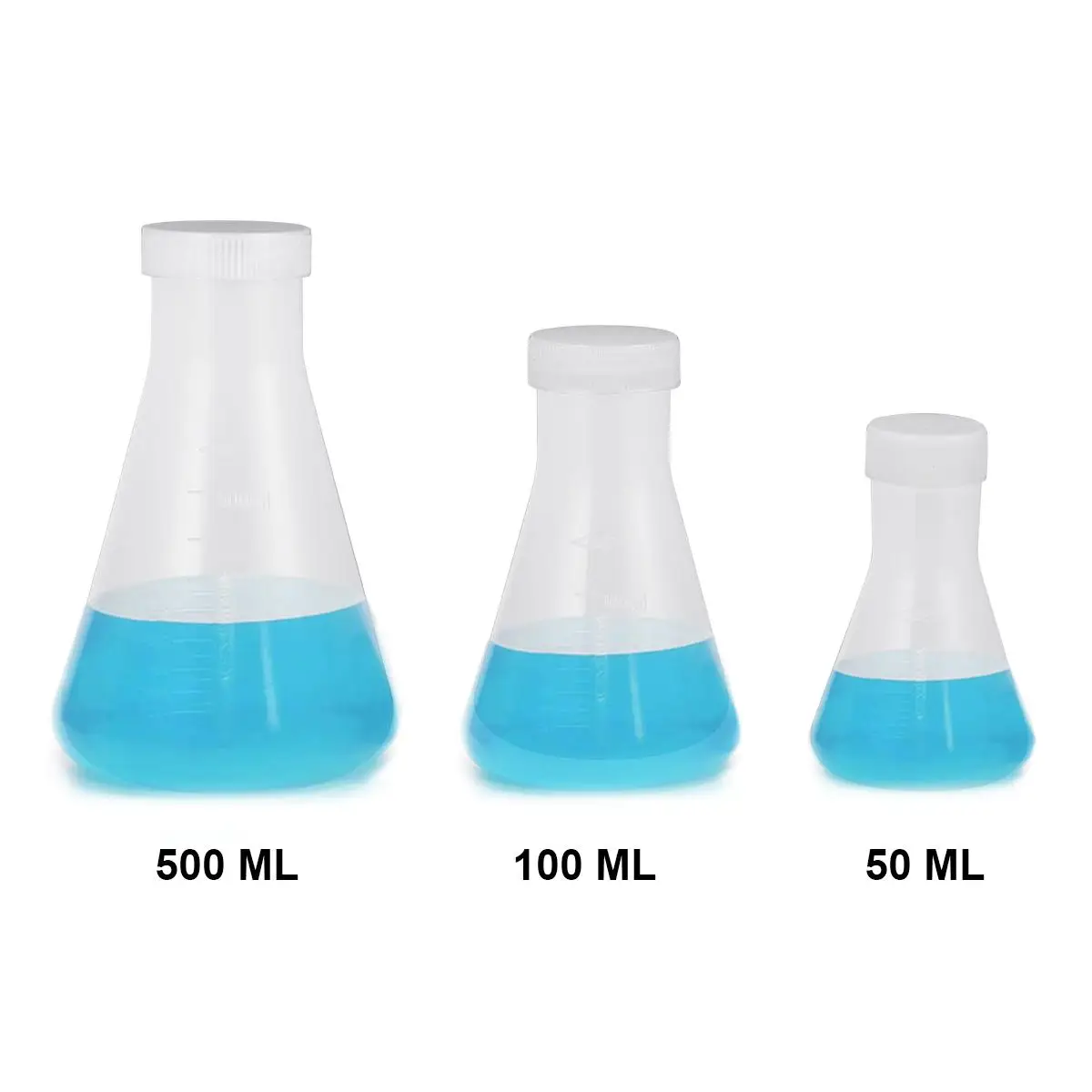 3Pcs Plastic Flask Conical Flask with Screw for Laboratory Students Experiment Chemistry White (50ml+100ml+500ml)
3Pcs Plastic Flask Conical Flask with Screw for Laboratory Students Experiment Chemistry White (50ml+100ml+500ml)