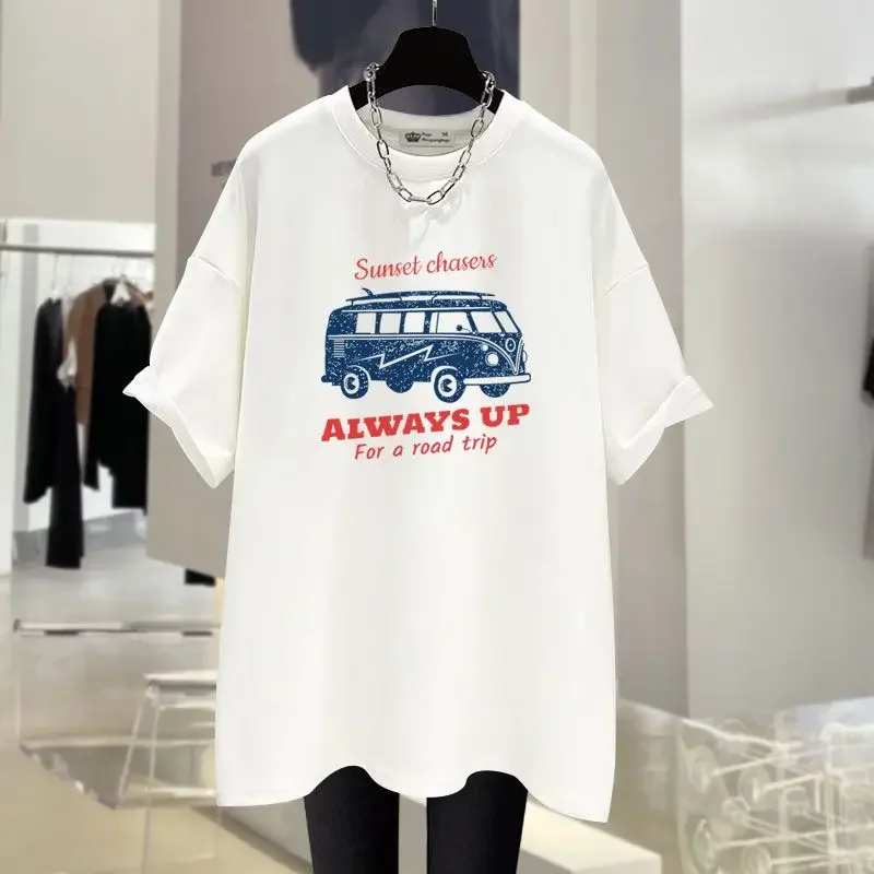 Women Bus Letter Printed Top Tees Lady Basics Pullover Summer Simple Casual Loose Short Sleeve Pure Cotton O-neck T-shirt
Women Bus Letter Printed Top Tees Lady Basics Pullover Summer Simple Casual Loose Short Sleeve Pure Cotton O-neck T-shirt