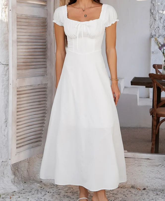 Fashionable and elegant temperament, solid color lace up bubble sleeve French dress, summer 2025 new item
Fashionable and elegant temperament, solid color lace up bubble sleeve French dress, summer 2025 new item