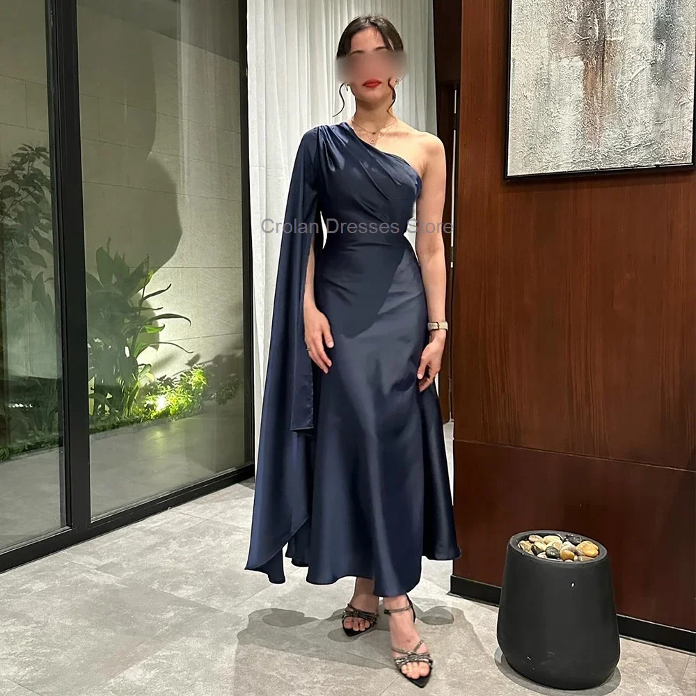 Dark Blue One Shoulder Evening Dress Saudi Arabia Ankle Length Satin Pleats Fomal Occasion Gowns Woman A-line Prom Dress 2024
Dark Blue One Shoulder Evening Dress Saudi Arabia Ankle Length Satin Pleats Fomal Occasion Gowns Woman A-line Prom Dress 2024