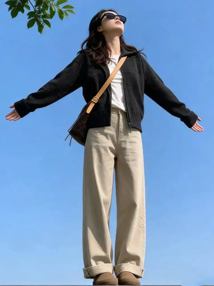 Khaki Wide Leg Jeans Women's Loose Fit High Waist Straight Cut Denim Pants Summer 2026 Fashion Casual Cotton Stretch Fabric
Khaki Wide Leg Jeans Women's Loose Fit High Waist Straight Cut Denim Pants Summer 2026 Fashion Casual Cotton Stretch Fabric