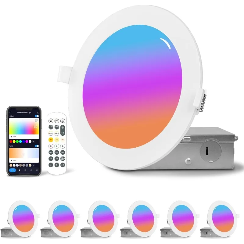 6Pack Smart led RGB Recessed Lighting 6Inch,Color Changing Canless LED Downlight with Remote Control,2700K-6500K,2.4GHz Wi-Fi Bl
6Pack Smart led RGB Recessed Lighting 6Inch,Color Changing Canless LED Downlight with Remote Control,2700K-6500K,2.4GHz Wi-Fi Bl