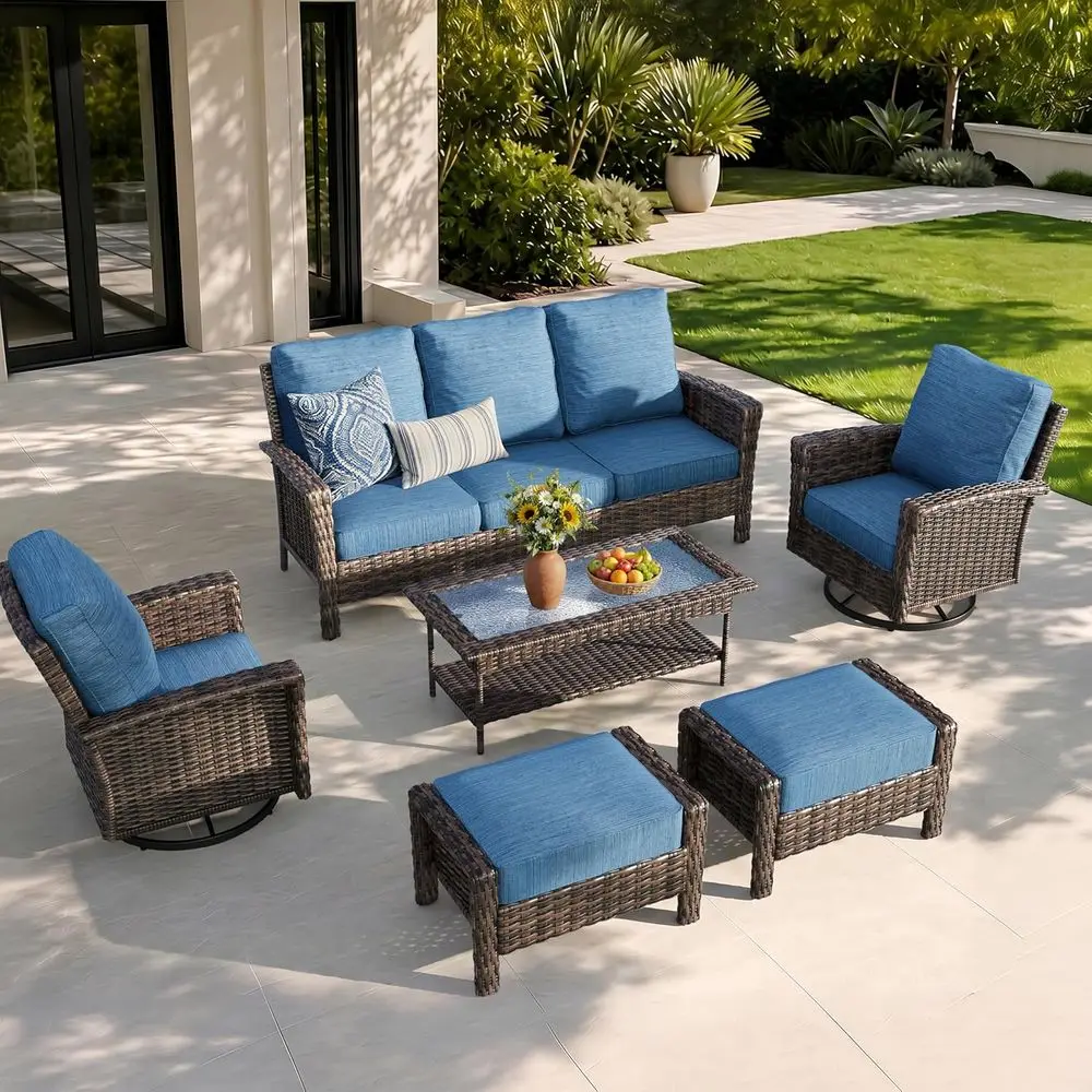 Patio urniture Set with High Back Swivel Chairs, All-Weather Outdoor Wicker Soa with Ottomans, 6 Pieces Deep Seating Patio Conti
Patio urniture Set with High Back Swivel Chairs, All-Weather Outdoor Wicker Soa with Ottomans, 6 Pieces Deep Seating Patio Conti