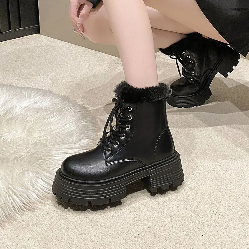 Thick-Soled Winter Women'S Ankle Boots, British Style, Thick-Heeled, Petite Height-Increasing Boots With Fleece
Thick-Soled Winter Women'S Ankle Boots, British Style, Thick-Heeled, Petite Height-Increasing Boots With Fleece