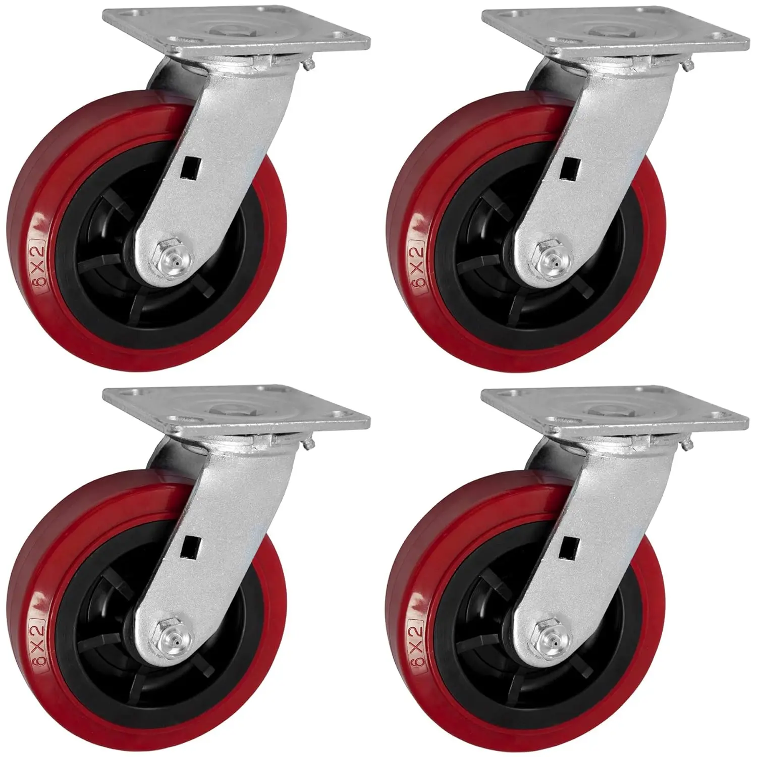 6 Inch Heavy Duty Swivel Caster Wheels Set of 4, 3600 LBS Capacity, Red Non-Marking Polyurethane
6 Inch Heavy Duty Swivel Caster Wheels Set of 4, 3600 LBS Capacity, Red Non-Marking Polyurethane
