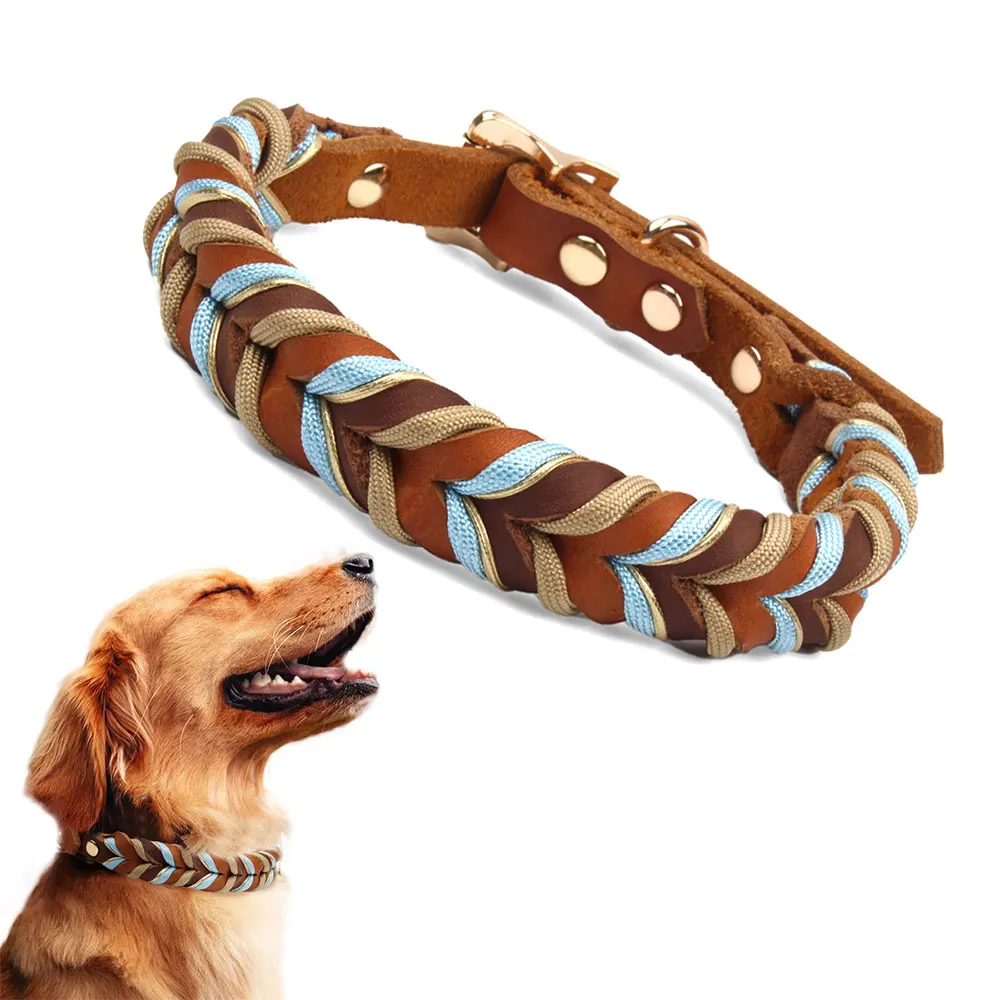 Brown Dog Collar New Cow Leather Braided Sky Blue Pattern For Small Medium Large Dogs Chihuahua Pug Labrador (Only Collar)
Brown Dog Collar New Cow Leather Braided Sky Blue Pattern For Small Medium Large Dogs Chihuahua Pug Labrador (Only Collar)