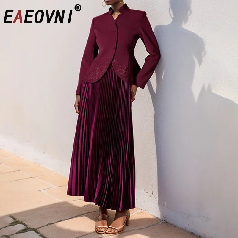 EAEOVNI Elegant Embroider 2 Piece Set Women Fashion Button Gathered Waist Suit + Pleated Long Skirt 2025 New Clothing 1A414
EAEOVNI Elegant Embroider 2 Piece Set Women Fashion Button Gathered Waist Suit + Pleated Long Skirt 2025 New Clothing 1A414