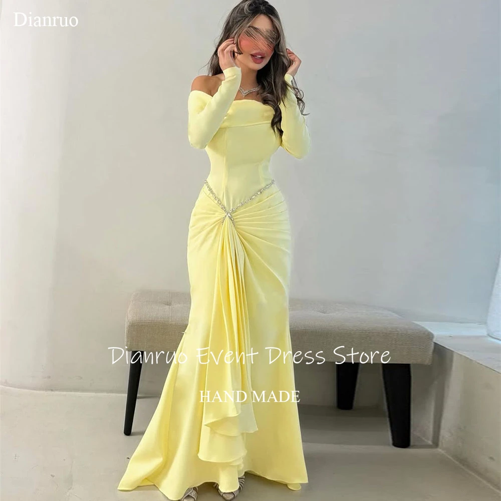 Dianruo Yellow Off Shoulder Evening Dress Glitter Satin Robe De Soirée Femme Mermaid Saudi Arabric Vestidos Elegantes Customized
Dianruo Yellow Off Shoulder Evening Dress Glitter Satin Robe De Soirée Femme Mermaid Saudi Arabric Vestidos Elegantes Customized