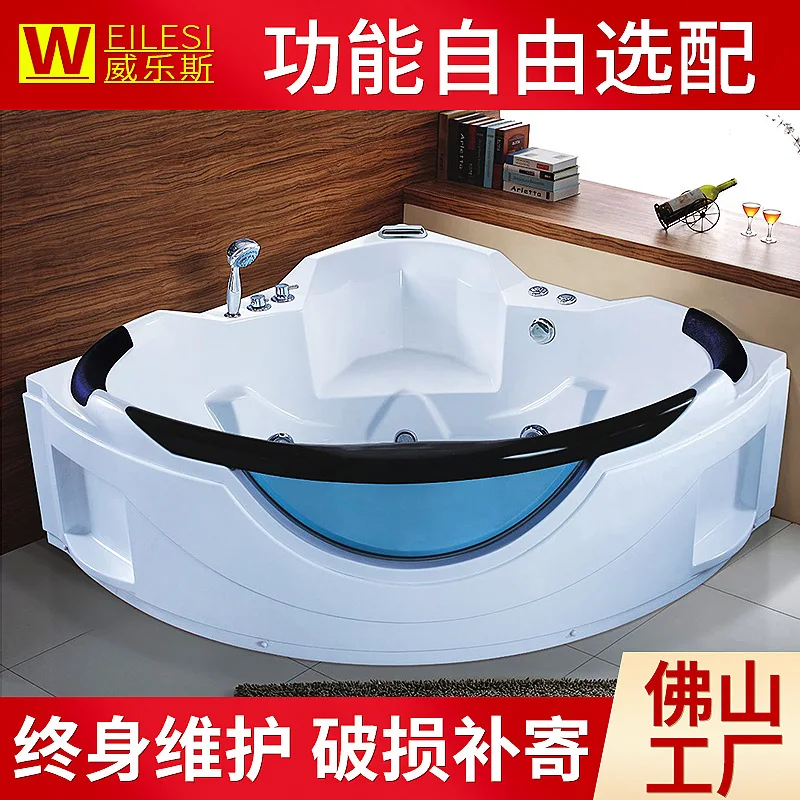 Acrylic Double Freestanding Surf Jacuzzi, Triangular Fan-shaped Glass Thermostatic Bathtub With Pillows 8602
Acrylic Double Freestanding Surf Jacuzzi, Triangular Fan-shaped Glass Thermostatic Bathtub With Pillows 8602