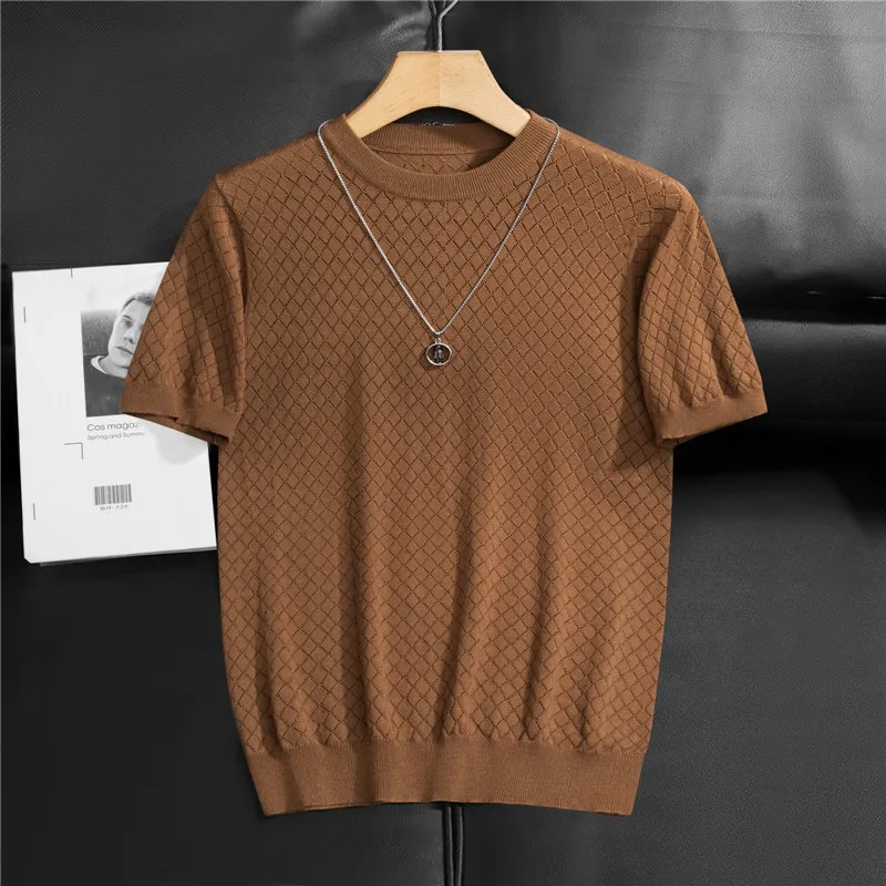Summer Men's Thin Hollow T Shirt Fashion Korean Slim Elastic Knit Man T-shirts Short Sleeve O-Neck Business Solid Men Tee Tops
Summer Men's Thin Hollow T Shirt Fashion Korean Slim Elastic Knit Man T-shirts Short Sleeve O-Neck Business Solid Men Tee Tops