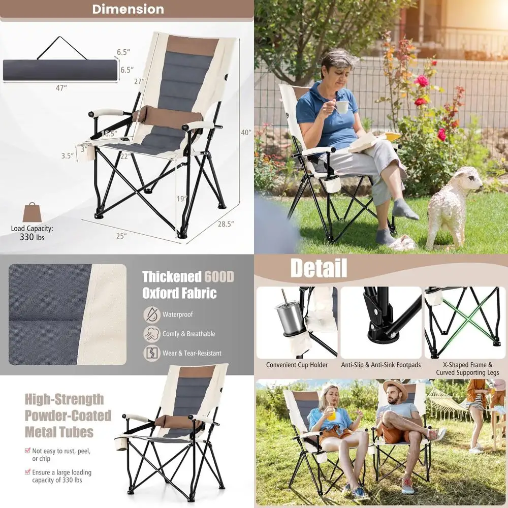 Portable Folding Camping Chair with Carry Bag, Outdoor Lawn Seat with Drink Holder, Durable 330lbs Capacity for Fishing, Travel,
Portable Folding Camping Chair with Carry Bag, Outdoor Lawn Seat with Drink Holder, Durable 330lbs Capacity for Fishing, Travel,