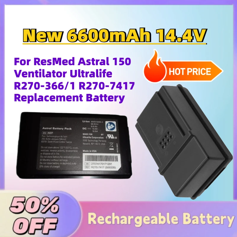 New 6600mAh 14.4V Rechargeable Battery for ResMed Astral 150 Ventilator Ultralife R270-366/1 R270-7417 Replacement Battery
New 6600mAh 14.4V Rechargeable Battery for ResMed Astral 150 Ventilator Ultralife R270-366/1 R270-7417 Replacement Battery