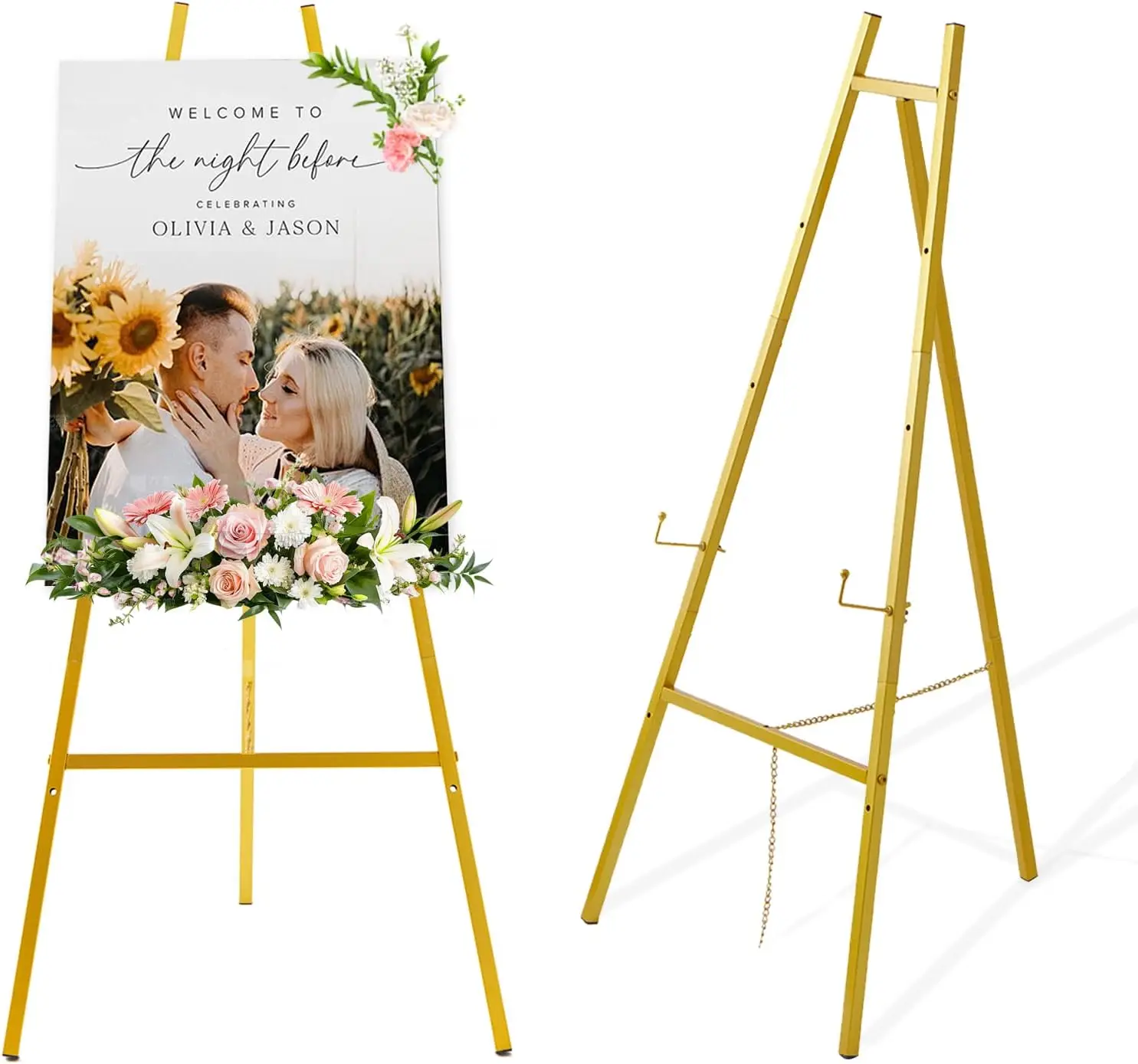 57.1" Gold Easel Stand, Heavy Duty Folding Metal for Wedding Sign, Art Display, Adjustable Height 4-Tier
57.1" Gold Easel Stand, Heavy Duty Folding Metal for Wedding Sign, Art Display, Adjustable Height 4-Tier