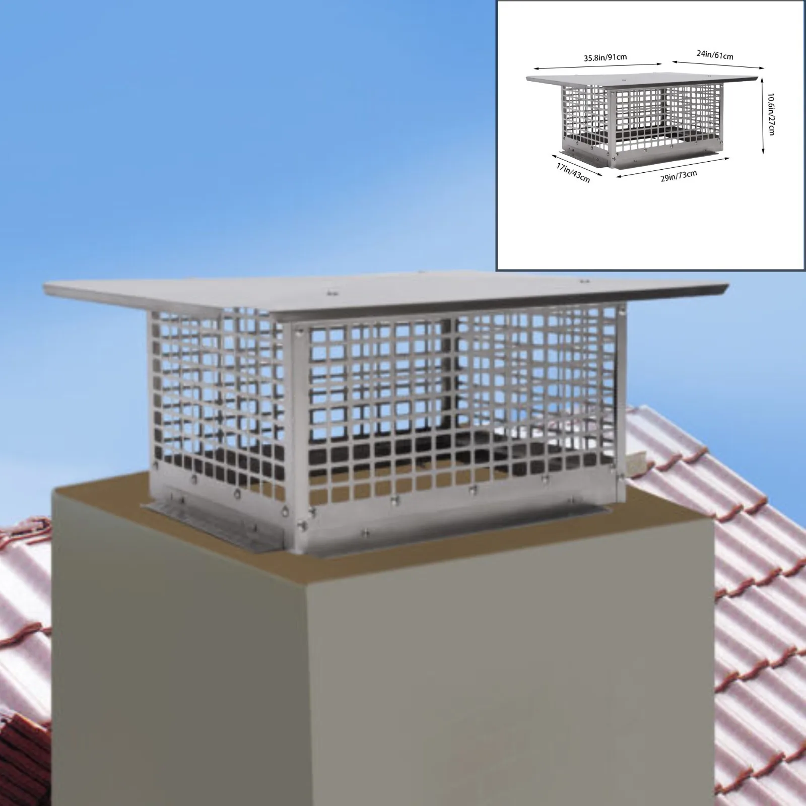 17" x 29" Silver Chimney Cap Stainless Steel Fireplace Chimney Cover Adjustable Metal Spark Arrestor with Bolts Screws
17" x 29" Silver Chimney Cap Stainless Steel Fireplace Chimney Cover Adjustable Metal Spark Arrestor with Bolts Screws