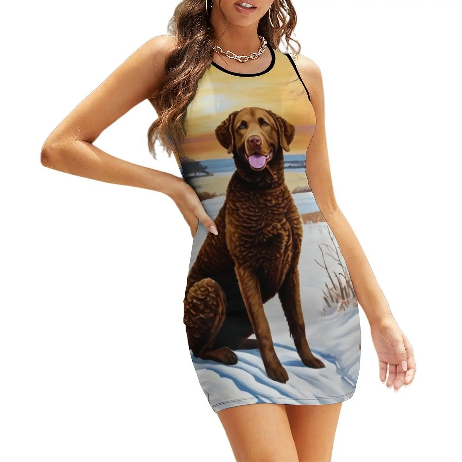 Curly Coated Retriever in the Winter Landscape Sleeveless Sundress beach outfits for women Beachwear elegant guest wedding dress 
Curly Coated Retriever in the Winter Landscape Sleeveless Sundress beach outfits for women Beachwear elegant guest wedding dress
