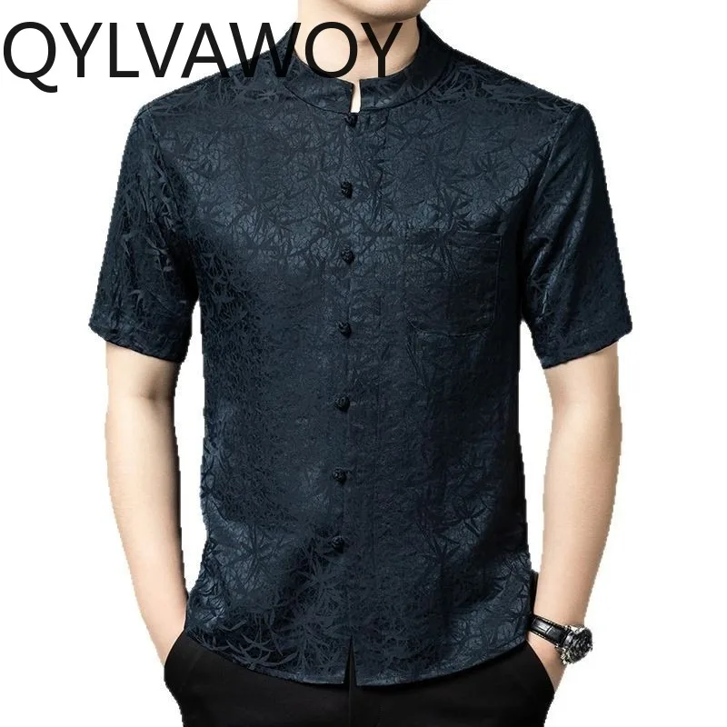 QYLVAWOY Men's Shirts High-end Menswear Clothing 100% Mulberry Silk Shirt Stand Collar Camisas Masculina Summer Short Sleeve
QYLVAWOY Men's Shirts High-end Menswear Clothing 100% Mulberry Silk Shirt Stand Collar Camisas Masculina Summer Short Sleeve