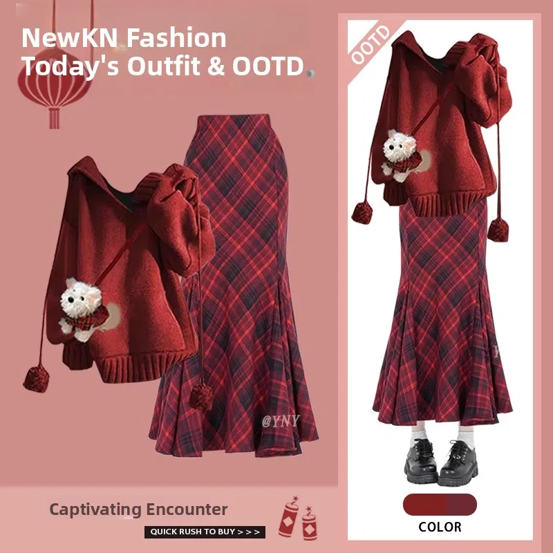 Red Knitted Sweater And Fish Tail Skirt Two Piece Set Women's Fashion Spring Collection Slimming Effect Perfect New Year Outfit
Red Knitted Sweater And Fish Tail Skirt Two Piece Set Women's Fashion Spring Collection Slimming Effect Perfect New Year Outfit