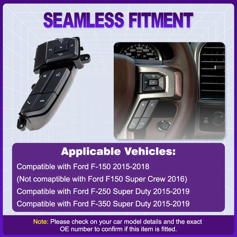 For Ford F-150 2015-2018 F-250 F-350 2015-2019 Car Cruise Control Steering Wheel Volume Button Switch FL3T9E740BBW
For Ford F-150 2015-2018 F-250 F-350 2015-2019 Car Cruise Control Steering Wheel Volume Button Switch FL3T9E740BBW