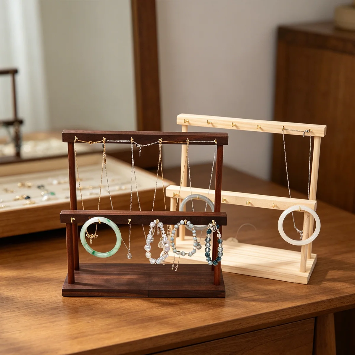 Natural Solid Wood Dual-Tier Jewelry Organizer Rack,Multi Hook Design for Bracelet Bangle Pendant EarringDesktop Display Storage
Natural Solid Wood Dual-Tier Jewelry Organizer Rack,Multi Hook Design for Bracelet Bangle Pendant EarringDesktop Display Storage