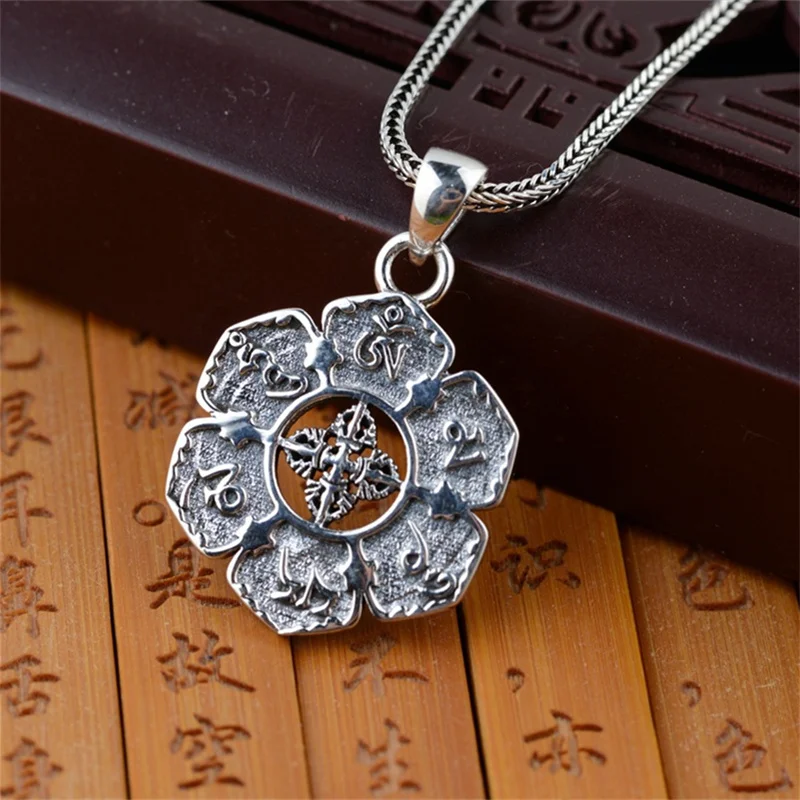 925 Silver 6-Petal Lotus Flower 6 Words Mantra Pendants for Buddhists Men Women Religious Gift Hollow Thai Silver Vajra Necklace
925 Silver 6-Petal Lotus Flower 6 Words Mantra Pendants for Buddhists Men Women Religious Gift Hollow Thai Silver Vajra Necklace