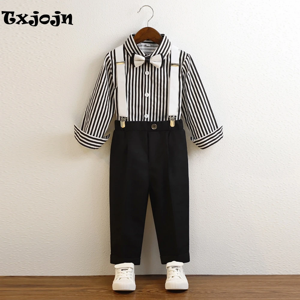 Fashionable Overalls Sets 4 Pieces Toddler to Big Kids Formal Handsome Striped Shirt Jumpsuit With Bow-tie Boys Performance Wear
Fashionable Overalls Sets 4 Pieces Toddler to Big Kids Formal Handsome Striped Shirt Jumpsuit With Bow-tie Boys Performance Wear