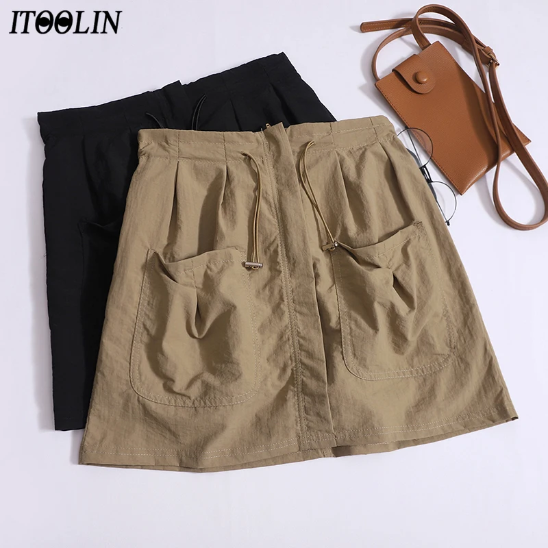 ITOOLIN Summer Women Drawstring Skirts With Pocket Vintage High Waist A-line Bodycon Skirt Casual For Women Office Mini Skirt
ITOOLIN Summer Women Drawstring Skirts With Pocket Vintage High Waist A-line Bodycon Skirt Casual For Women Office Mini Skirt