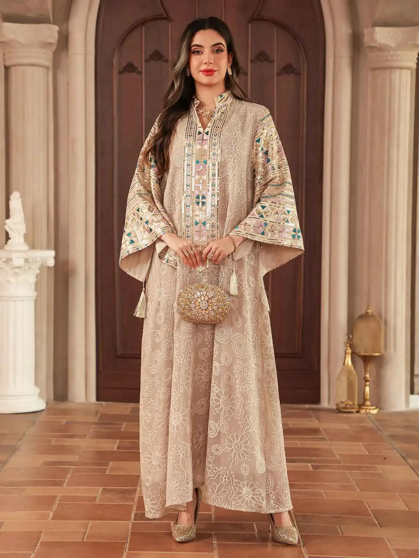 Eid Islamic Modest Abaya for Women Multicolor Embroidered & Sequin Beige Muslim Dress 2026 Elegant Dubai Stand Collar Tassel New
Eid Islamic Modest Abaya for Women Multicolor Embroidered & Sequin Beige Muslim Dress 2026 Elegant Dubai Stand Collar Tassel New