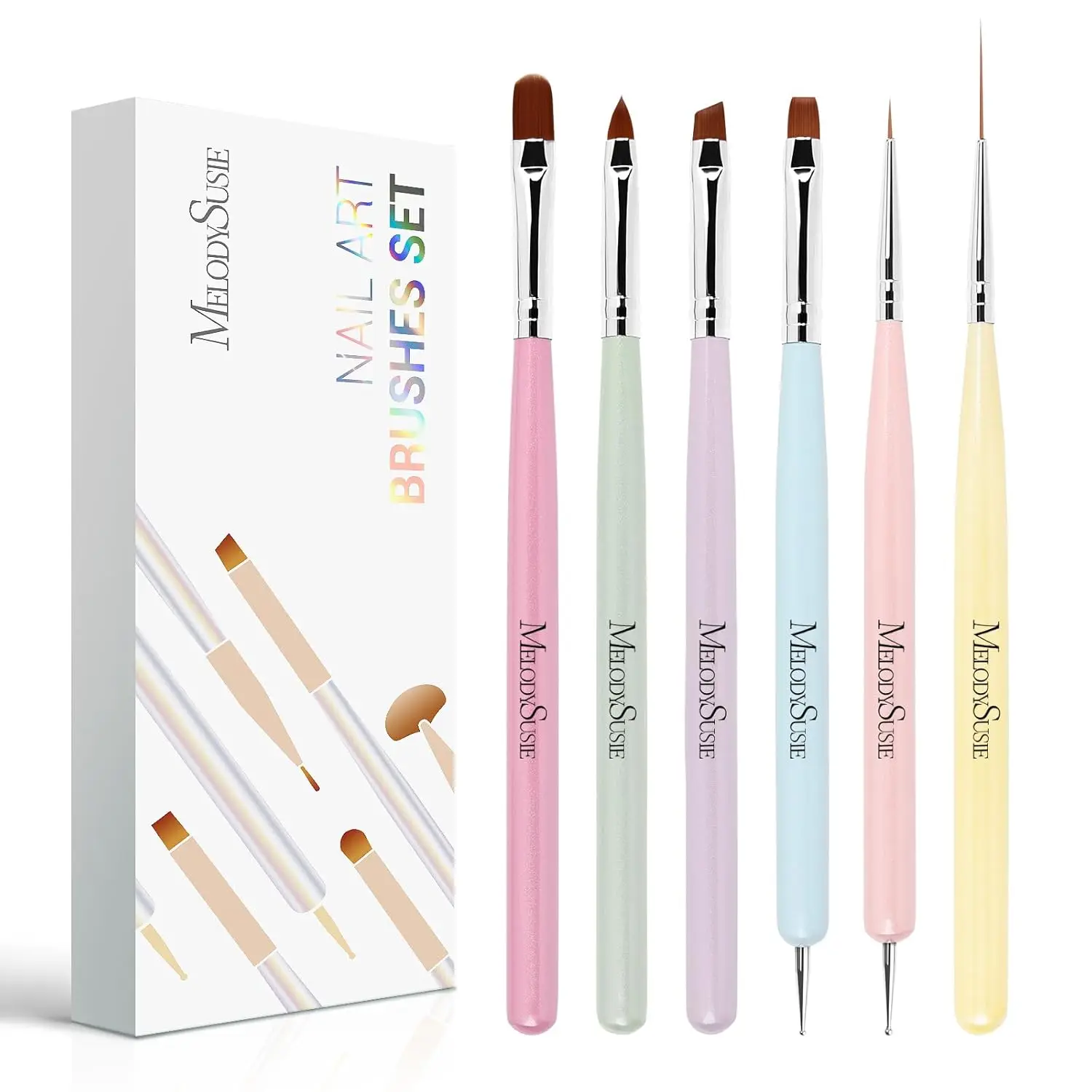 Nail Art Brushes Set,6pcs Nail Art Design Pen Painting Tools with Extension Gel Brush, Polish Brush
Nail Art Brushes Set,6pcs Nail Art Design Pen Painting Tools with Extension Gel Brush, Polish Brush