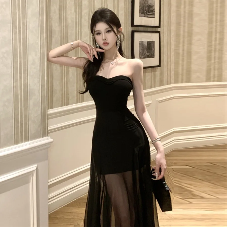 【New Arrival】Women's Black Strapless Sweetheart Neck Midi Dress with Sheer Mesh Overlay, Bodycon Evening Party Dress
【New Arrival】Women's Black Strapless Sweetheart Neck Midi Dress with Sheer Mesh Overlay, Bodycon Evening Party Dress