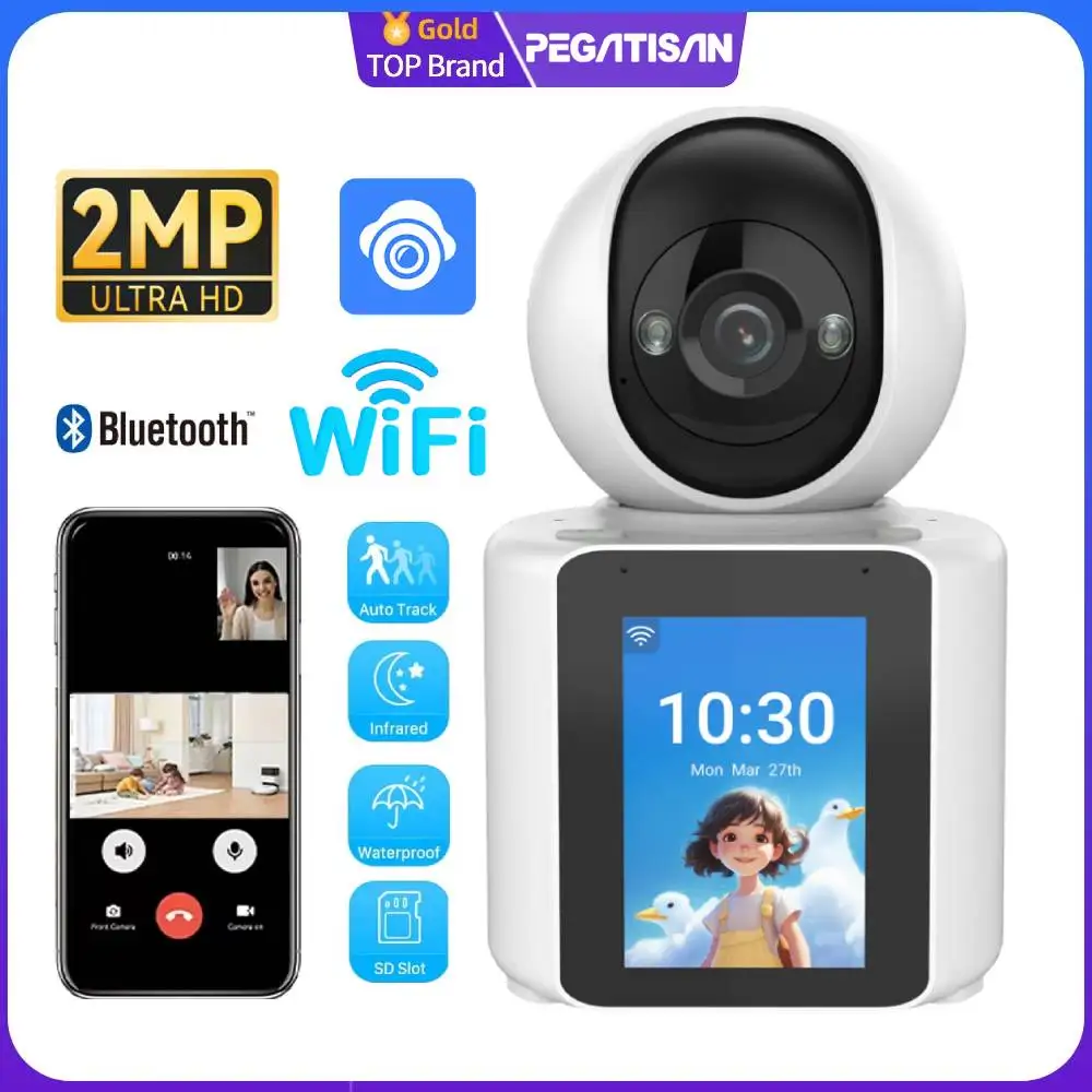 PEGATISAN Wifi Camera Video Call with 2.8 Inch Screen Baby Cry Sound Detection Security IP Camera 2MP Baby Monitor App IM CAM