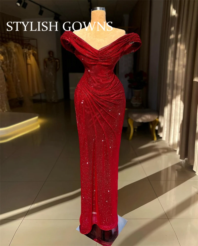 Customized Burgundy Off Shoulder Sheath Prom Dresses Side Split Glitter vestidos de noiva Draped Sleevelessجديد في الأطقم الكامل
Customized Burgundy Off Shoulder Sheath Prom Dresses Side Split Glitter vestidos de noiva Draped Sleevelessجديد في الأطقم الكامل