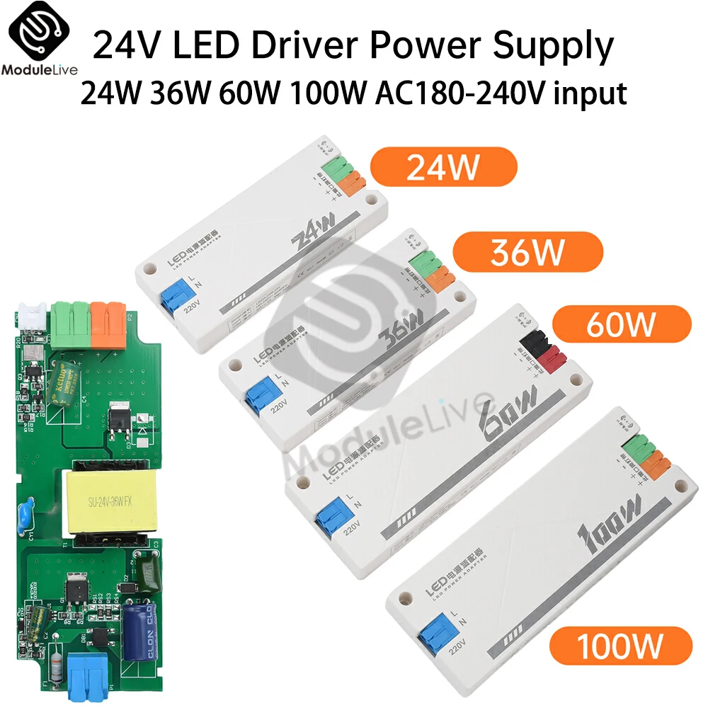 24V LED Driver Lighting Transformer Constant Voltage Switch Power Supply 24W 36W 60W100W AC180-240V Input for Light Strip
24V LED Driver Lighting Transformer Constant Voltage Switch Power Supply 24W 36W 60W100W AC180-240V Input for Light Strip