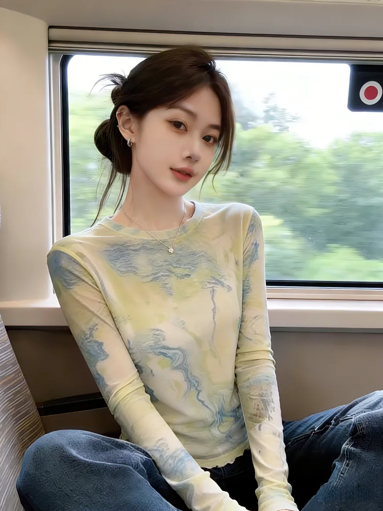 Summer New Style Women's Long Sleeve Tie Dye Print Mesh T-Shirt Self Preservation Slim Fit Sun Protection Top Korean Style
Summer New Style Women's Long Sleeve Tie Dye Print Mesh T-Shirt Self Preservation Slim Fit Sun Protection Top Korean Style