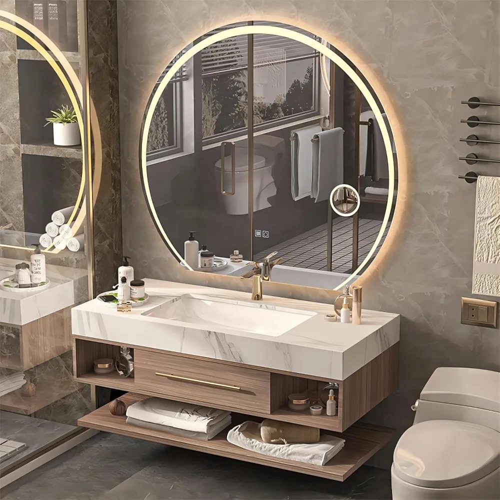 Bathroom Vanity with Sink - Stylish Bathrooms Vanity Cabinet, Round Smart Defog Mirror, (Brown, 36") Bathroom Furniture Sets
Bathroom Vanity with Sink - Stylish Bathrooms Vanity Cabinet, Round Smart Defog Mirror, (Brown, 36") Bathroom Furniture Sets
