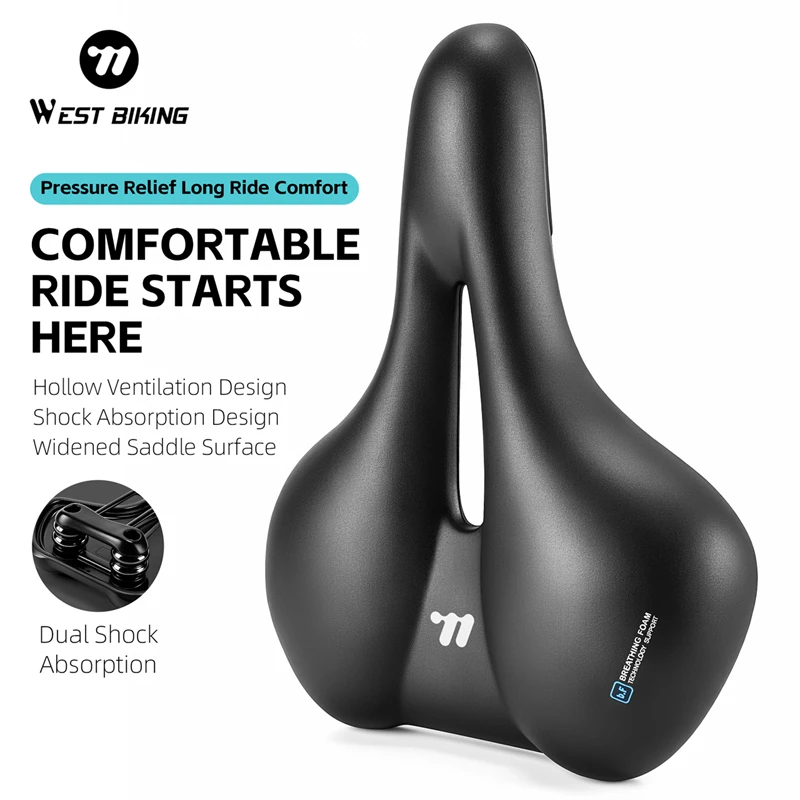 WEST BIKING Widened Gel Shock Absorbing Saddle Hollow Breathable PU Seat Cushion for MTB Road Folding Bike
WEST BIKING Widened Gel Shock Absorbing Saddle Hollow Breathable PU Seat Cushion for MTB Road Folding Bike