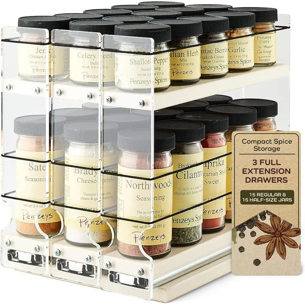 Pull-Out Spice Rack Organizer - 45 Jars, 3 Drawers, 2-Tier, Cream
Pull-Out Spice Rack Organizer - 45 Jars, 3 Drawers, 2-Tier, Cream