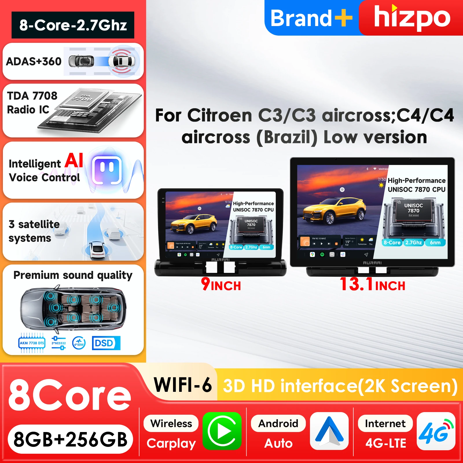 AURA AI 7870 ' 2K QLED Carplay Android Auto Radio for Citroen C3/C3 aircross 2017-2023 C4/C4 Aircross Multimedia Video Player
AURA AI 7870 ' 2K QLED Carplay Android Auto Radio for Citroen C3/C3 aircross 2017-2023 C4/C4 Aircross Multimedia Video Player