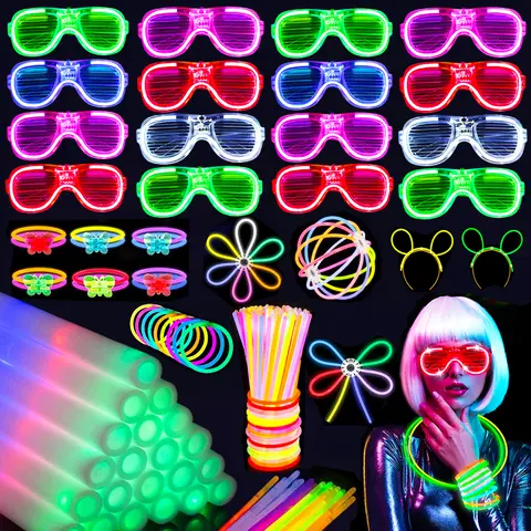 250 Uds. Suministros para fiestas que brillan en la oscuridad, barras luminosas de espuma, gafas LED, recuerdos de fiesta de neón para cumpleaños, boda y Navidad