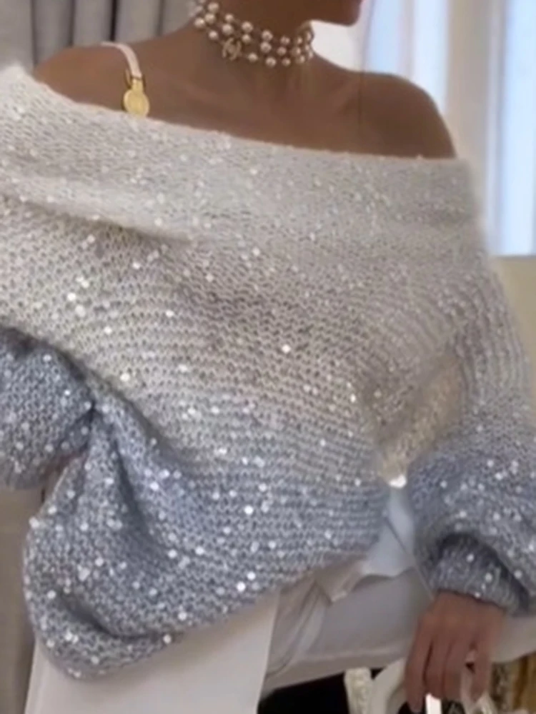 Casual Slash Collar Loose Hollow Sweater Women Long Sleeve Commute Jumpers Fashion Gradient Printed Sequins Knitted Pullovers
Casual Slash Collar Loose Hollow Sweater Women Long Sleeve Commute Jumpers Fashion Gradient Printed Sequins Knitted Pullovers