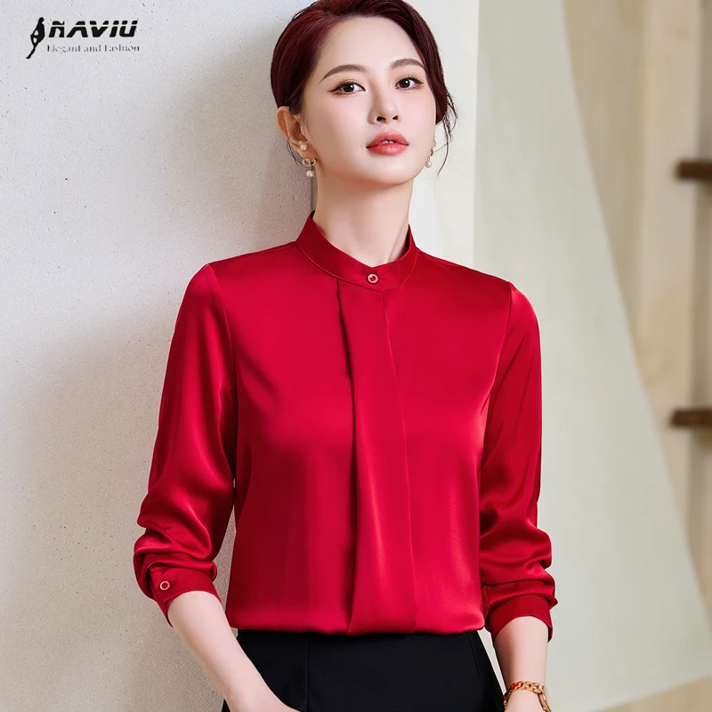 NAVIU Women's Long Sleeve Blouse Elegant Solid Pleated Top Casual Work O-Neck Shirt Office Ladies Fashion Spring 2025 White Red
NAVIU Women's Long Sleeve Blouse Elegant Solid Pleated Top Casual Work O-Neck Shirt Office Ladies Fashion Spring 2025 White Red