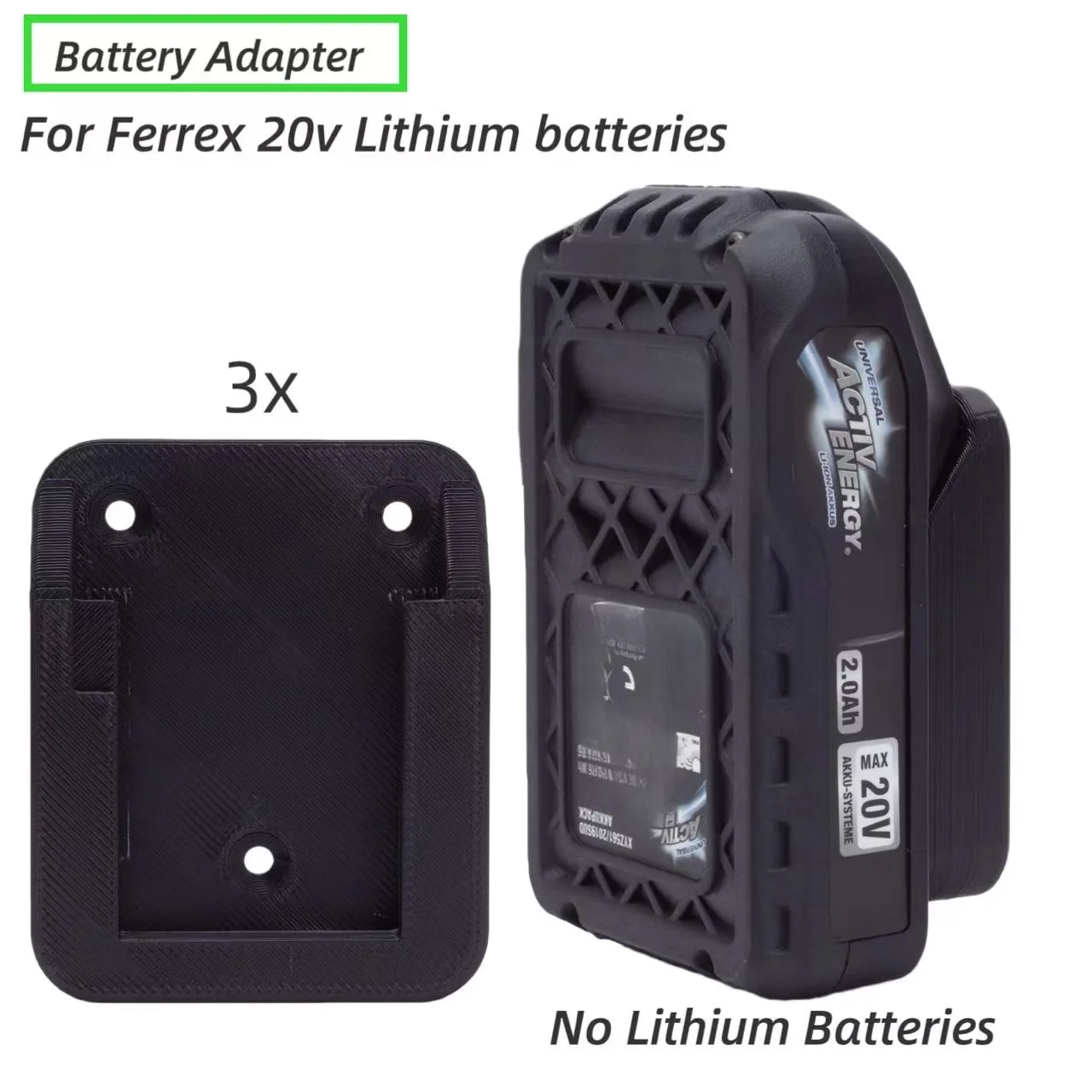 3PCS For Aldi Ferrex Activ Lithium Ion Batteries Wall Dock Holder Stand Battery Holder ( Battery not included)
3PCS For Aldi Ferrex Activ Lithium Ion Batteries Wall Dock Holder Stand Battery Holder ( Battery not included)