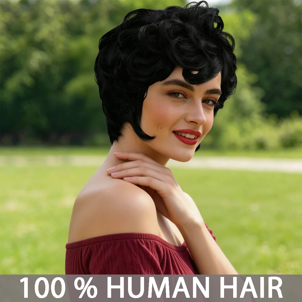 Spring Curl Short Wavy Hair Wigs Pixie Cut Wig Brazilian Remy Human Hair Wigs With Bangs Hight Density Full Machine Made Wig
Spring Curl Short Wavy Hair Wigs Pixie Cut Wig Brazilian Remy Human Hair Wigs With Bangs Hight Density Full Machine Made Wig