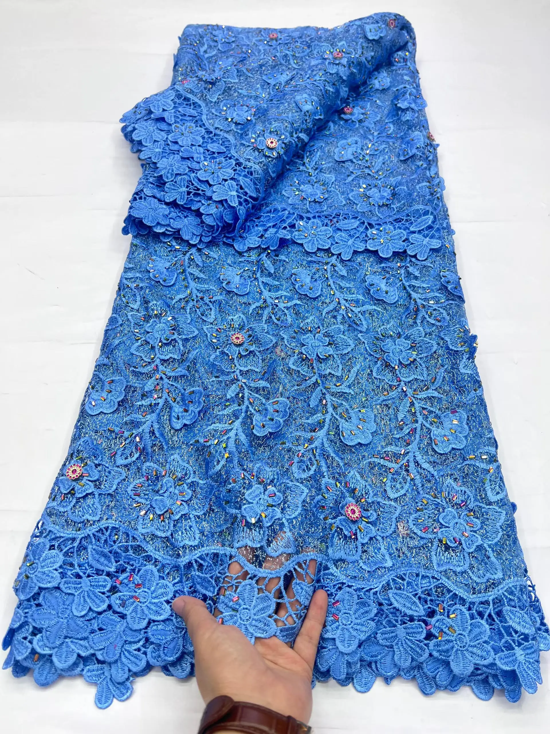New Style blue African mesh Lace Fabric 2026 High Quality Luxury French Stonts Lace Fabric For Women Evening Dress Sewing
New Style blue African mesh Lace Fabric 2026 High Quality Luxury French Stonts Lace Fabric For Women Evening Dress Sewing