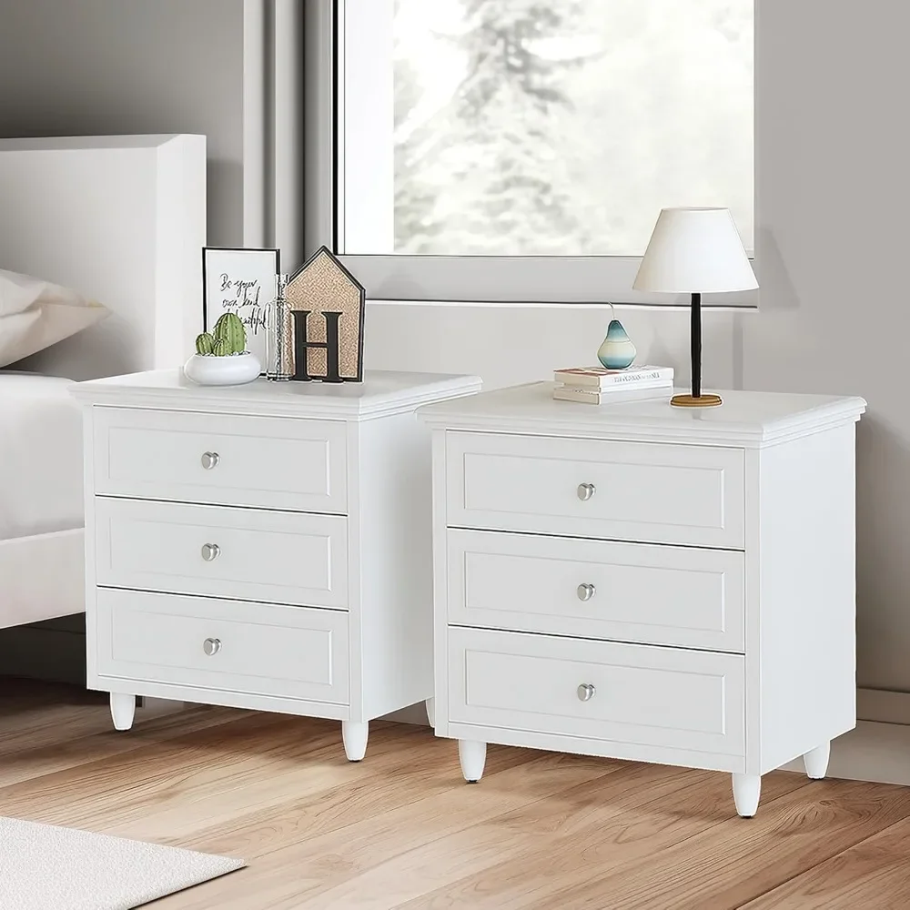 White End Table Set of 2, Night Round Metal knob, 3 Drawers Bedside Dresser, Sofa Side Table
White End Table Set of 2, Night Round Metal knob, 3 Drawers Bedside Dresser, Sofa Side Table