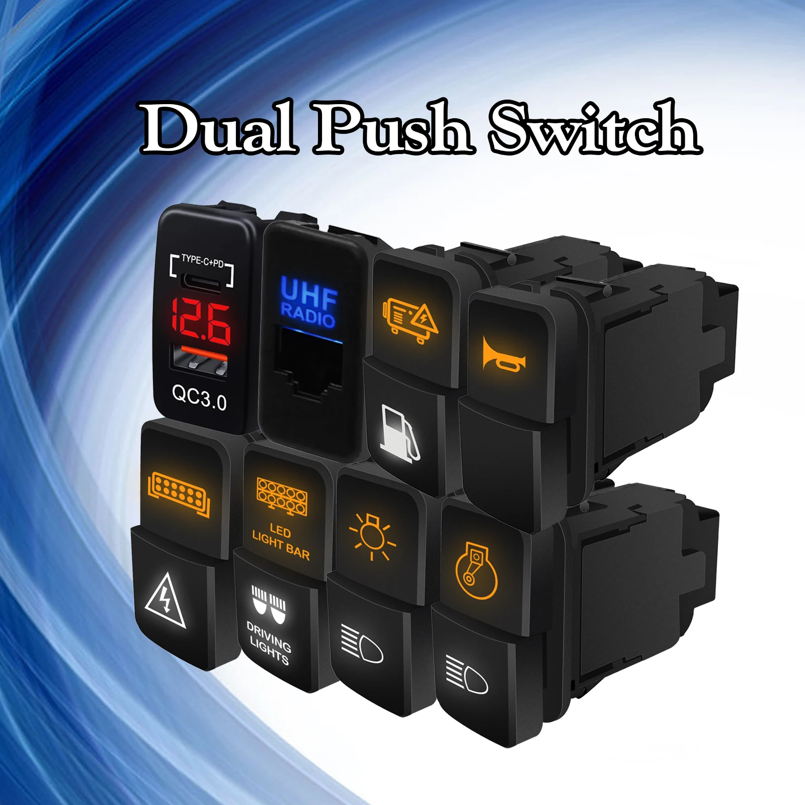 12V Dual Push Switch Spot Light Charger Orange White LATCHING/ MOMENTARY Button for Toyota 4Runner FJ Cruiser Tacoma Prado 120
12V Dual Push Switch Spot Light Charger Orange White LATCHING/ MOMENTARY Button for Toyota 4Runner FJ Cruiser Tacoma Prado 120