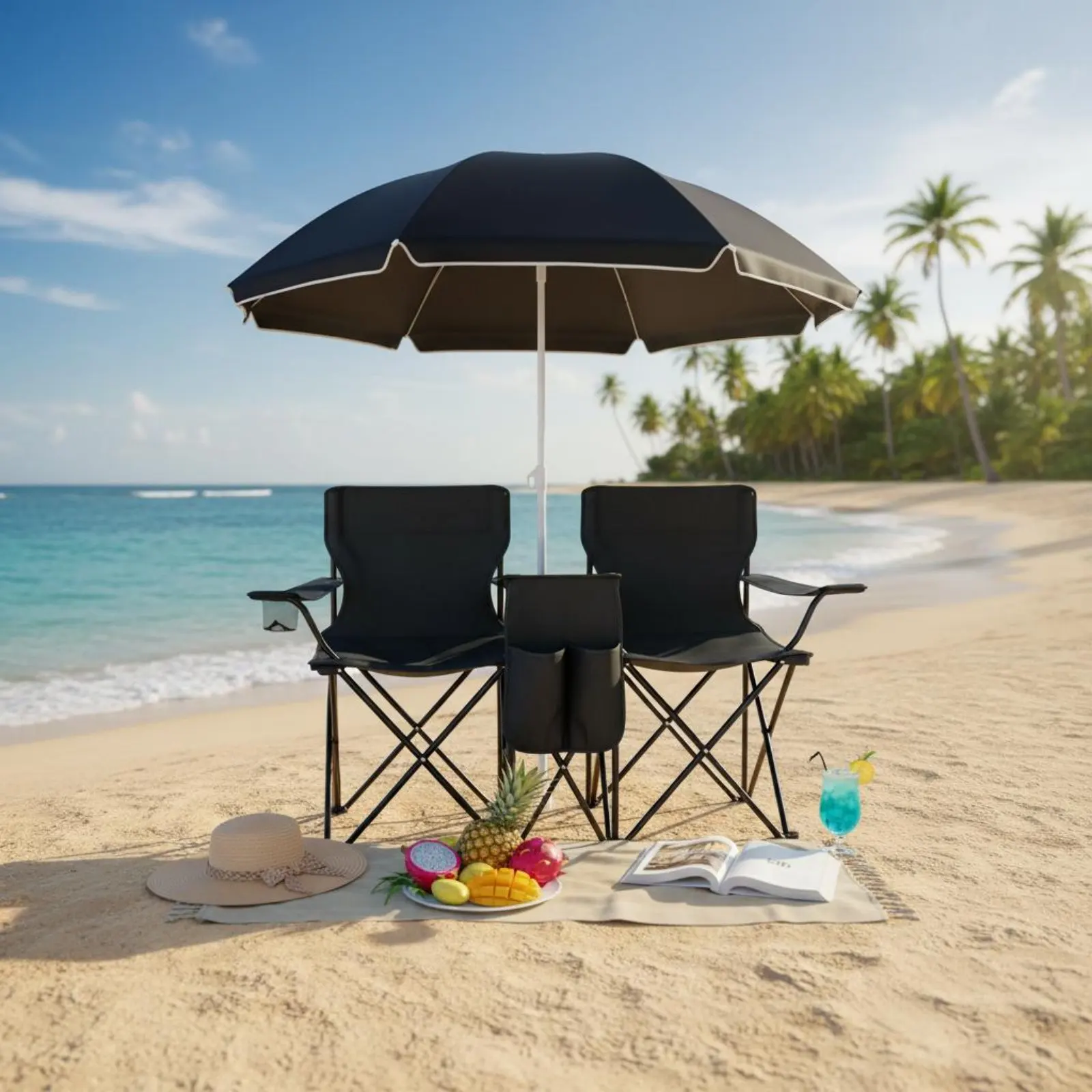 Double Folding Chair with Umbrella Built-in Chilled Compartment Bag Portable Beach Loveseat with Sunshade Two Person Camping
Double Folding Chair with Umbrella Built-in Chilled Compartment Bag Portable Beach Loveseat with Sunshade Two Person Camping
