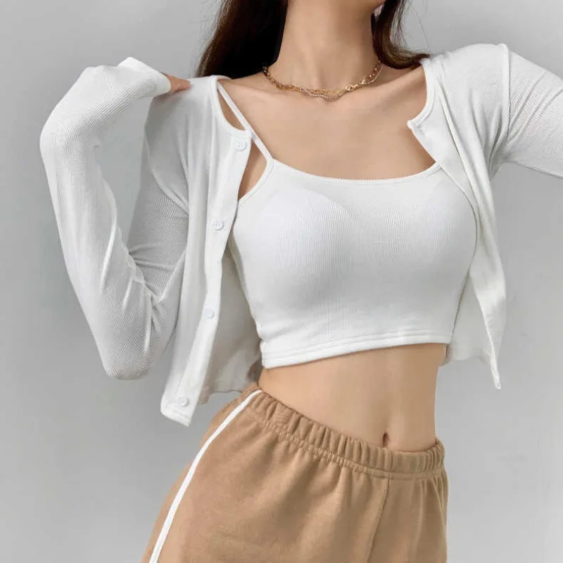 Women Two Pieces Sets Long Sleeve Single Breasted Cardigans+Camisole Solid Color Outfits Summer Female Sexy Slim Clothing Suits
Women Two Pieces Sets Long Sleeve Single Breasted Cardigans+Camisole Solid Color Outfits Summer Female Sexy Slim Clothing Suits